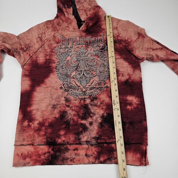 Affliction Live Fast Hoodie Women's M Rhinestone Cut-Out Red/Pink Pullover Y2K - Picture 7 of 10